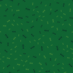 Beautiful patern ants on a green background. Vector image.