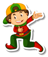 Sticker template with a boy wearing clown costume cartoon character isolated