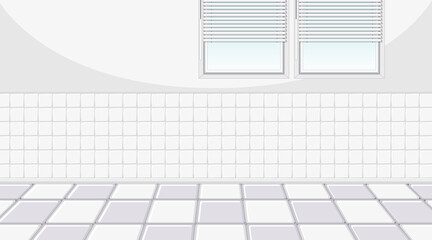 Empty white room with windows and white tiles