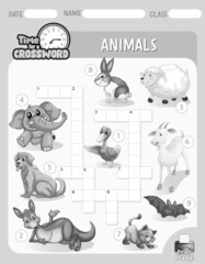 Crossword puzzle game template about animals