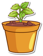 Sticker design with plant in a pot isolated