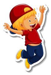 Sticker template with a boy cartoon character isolated