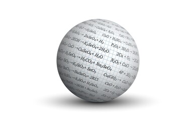 Background for a chemistry presentation. A sphere with formulas in chemistry. Abstract vector illustration of a set of chemistry formulas located on a sphere with imitation paper embossing.