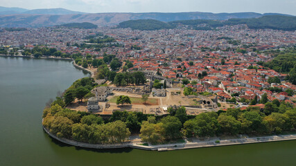 Fototapeta na wymiar Aerial drone photo of iconic castle and ancinet citadel of Ioannina featuring Byzantine Museum, Its Kale Acropolis, Fetiche Mosque and Ali Pasha's tomb, Epirus, Greece