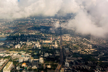 aerial view of the city with clouds