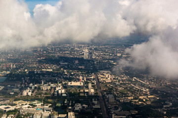 aerial view of time clouds over the city