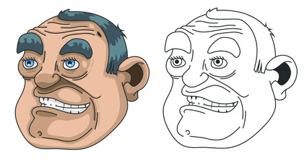 Visage d'un homme au sourire carnassier