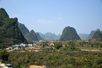 View of the mountains and the valley in which the small town is located