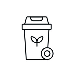 Garbage can for organic waste linear icon. Thin line customizable illustration. Vector isolated outline drawing. Editable stroke