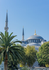 Fototapeta na wymiar View on the dome and minaret of Sultan Ahmet Mosque also Known as Blue Mosque in Istanbul.