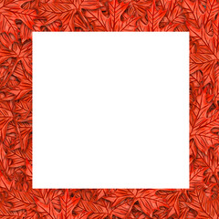 Obraz premium plasticine 3d illustration. Frame made of red autumn leaves, on a white background, place for text