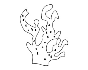 Coral drawn in the doodle style with a black outline. Vector illustration