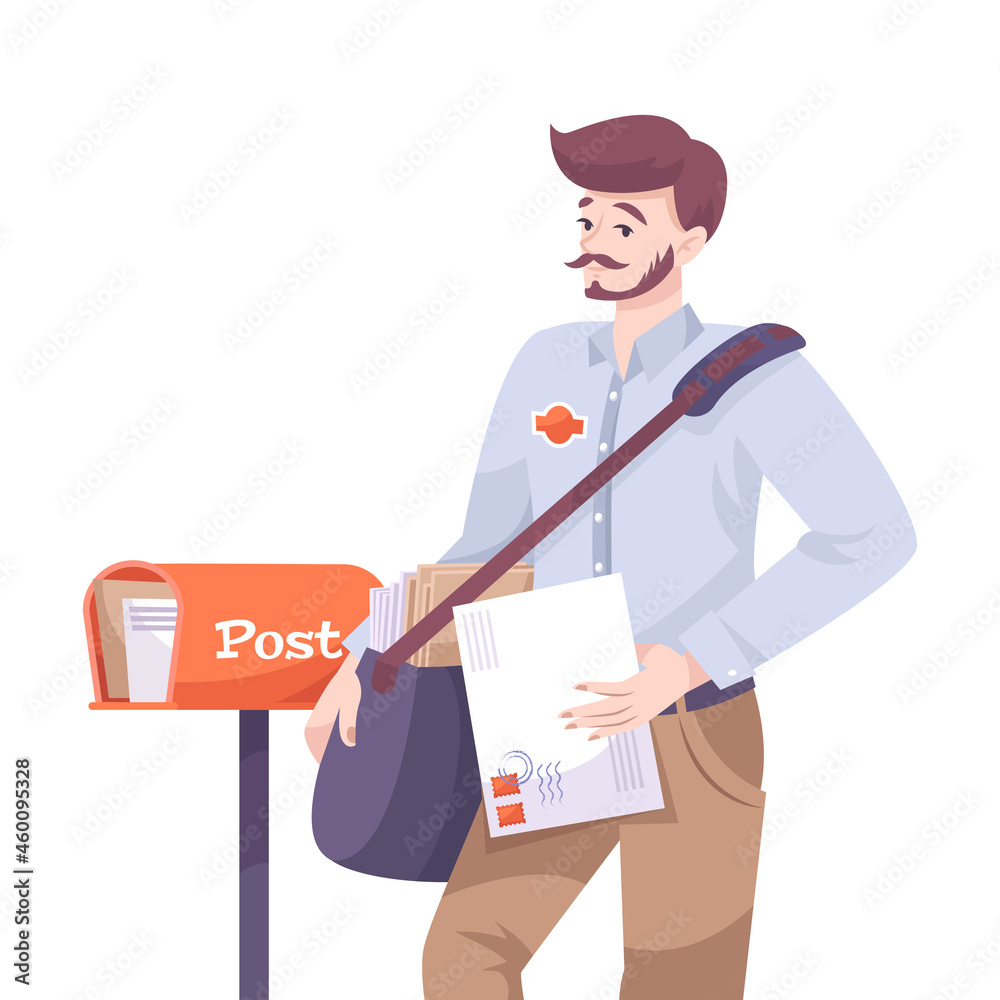 Sticker Postman Flat Illustration