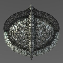 Abstract 3D object in grey colors. Oval shape with symmetric pattern