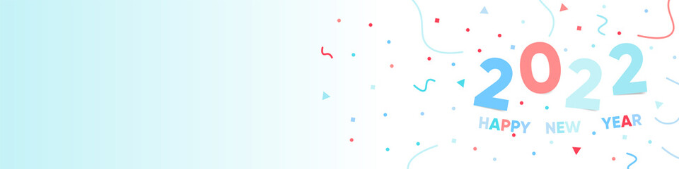 Happy new year 2022 background with free space. 2022 logo numbers with random colorful geometric particles and dots. Simple minimal retro background cover template for business greeting card or banner
