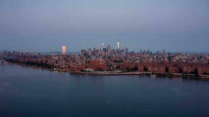 Aerial view on Manhattan with full moon 