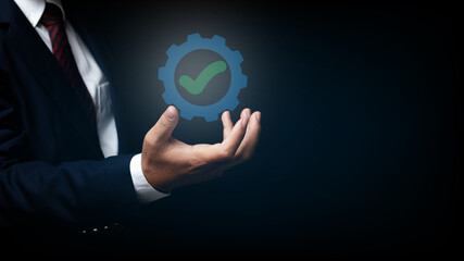 Businessman shows sign top service Quality assurance, ISO certification, Assurance and standardization concept