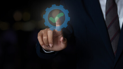 Businessman shows sign top service Quality assurance, ISO certification, Assurance and standardization concept