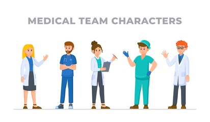 Vector illustration of doctors set isolated on a white background. Medical staff team concept in hospital. People working in a hospital or polyclinic. Honored doctors of the country.