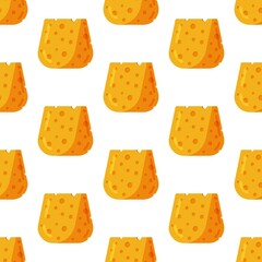 Vector illustration of the cheese pattern. Seamless illustration with cheese. Pieces of yellow cheese isolated on white background. Pieces of cheese of different shapes