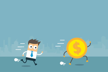 Businessman Run After dollar Coin. vector illustration.