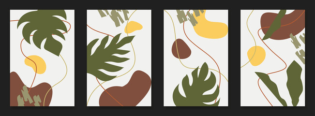 Set of botanical wall art vector set. Abstract leaf vector illustration