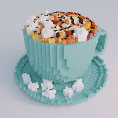3D Rendering of cup of coffee made out of toy bricks. - 460100300