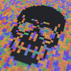 3D rendering of a skull icon made out of toy bricks. - 460100305