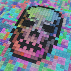 3D rendering of a skull icon made out of toy bricks. - 460100325