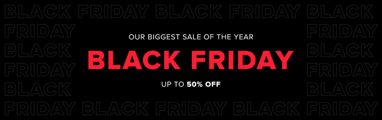 Obraz premium Black Friday sale banner vector. Black Friday sale web banner design template with repeated typography background