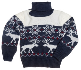 Kids warm Christmas turtleneck sweater isolated on white