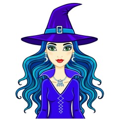 Animation beautiful witch. Vector illustration isolated on a white background.