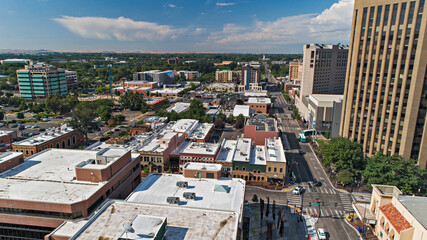 Naklejka premium Drone Aerial photo of Downtown Boise, Idaho on a summer day