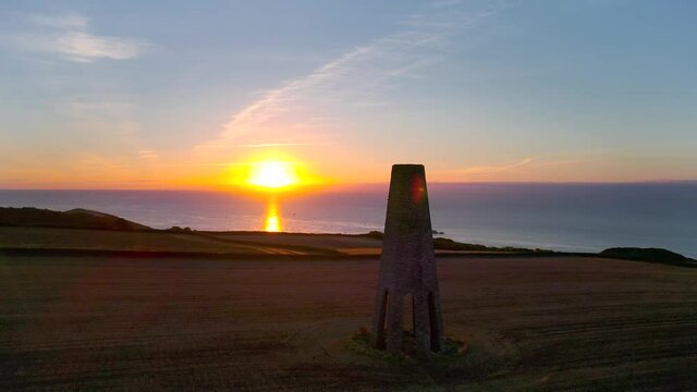 Sunrise over The Daymark from a drone, Kingswear, Devon, England, Europe