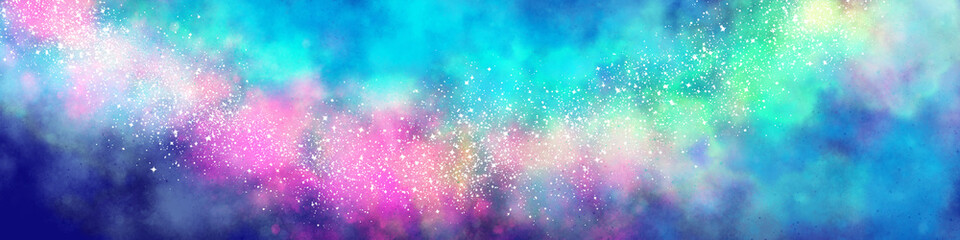 Space background with realistic nebula and lots of shining stars. Infinite universe and starry night. Colorful cosmos with stardust and the Milky Way. Magical color galaxy. © beoyou