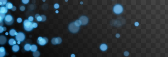 Blue bokeh on isolated transparent background. Light effect png, blurred bokeh png, christmas background. Magic glow, radiance. © Vitaliy