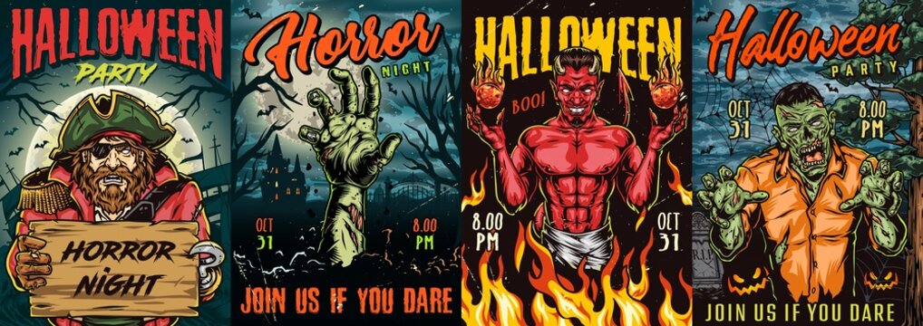 Halloween night colorful posters