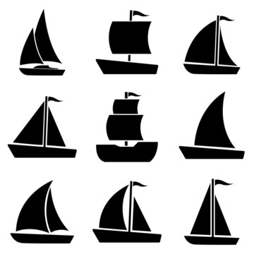 Sailboat icon, stock vector, boat logo isolated on white background