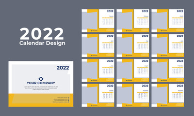 Fototapeta na wymiar Modern and Corporate Desk Calendar design Template for the 2022 Year