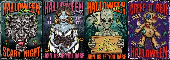 Halloween night vintage colorful posters