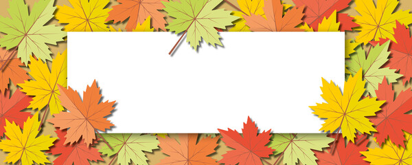 Autumn background sale banner with maple leaves. Illustration template for autumn shopping sale, card, ad, poster, frame, leaflet. Space for the text. Paper art design style.