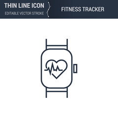 Obraz premium Symbol of Fitness Tracker Thin Line Icon of Sport and Fitness. Stroke Pictogram Graphic Suitable for Infographics. Editable Vector Stroke. Premium Mono Linear Plain Laconic Logo