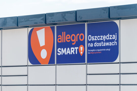 Gdansk, Poland - July 7, 2021: Allegro Smart on parcel locker Paczkomat.