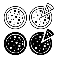 vector italian whole pizza and slice icons