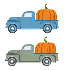 vector vintage pickup truck delivery of pumpkin for thanksgiving day © FreeSoulProduction