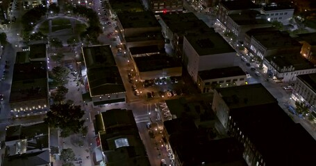 Savannah Georgia Aerial v42 birds eye view of historic downtown and yamacraw village nightscape with illuminated buildings, bridge and street light - Shot with Inspire 2, X7 camera - October 2020