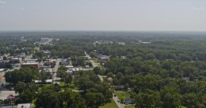 Jackson Georgia Aerial v7 drone hovering above capturing the neighborhood landscape and downtown townscape around historic butts county courthouse - Shot with Inspire 2, X7 camera - September 2020