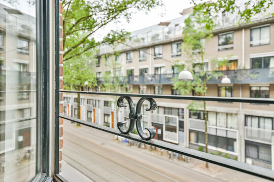 Balcony of residential house in summer city