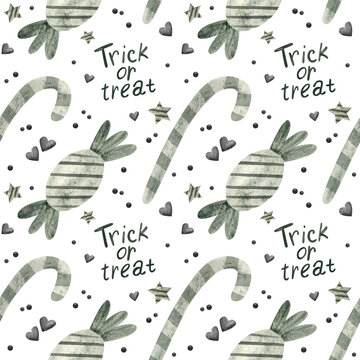 Halloween seamless pattern with sweets. Digital scrapbooking paper on white background.