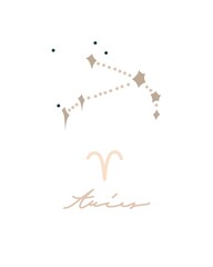 Hand drawn vector abstract stock graphic simple astrology celestial illustration constellation collection modern artistic contemporary print template symbols of zodiac sign Aries with stars.